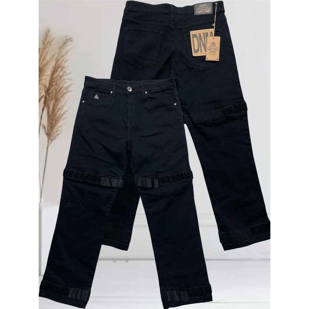 DNM Collection Men's  Slim Fit  Size 30 Black Stretch Jeans Hook & Loop Straps